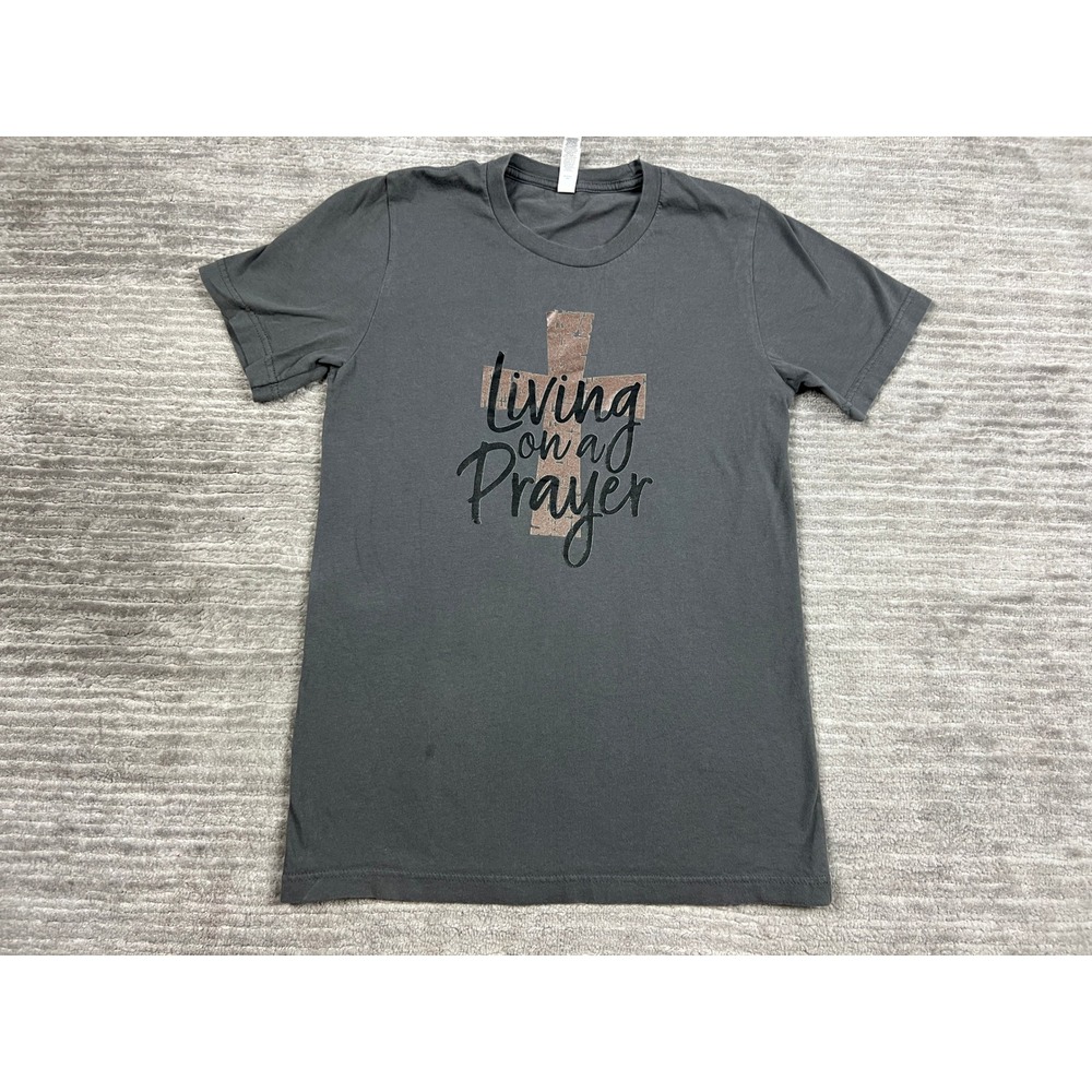 Bella + Canvas T-Shirt Unisex Small Gray Living on a Prayer Cross Graphic Tee